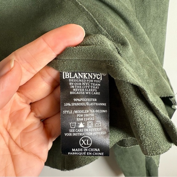 Blank NYC Faux Suede Drapey Zip Up Moto Jacket Coat Army Green Olive Size XL NWT - Picture 5 of 6